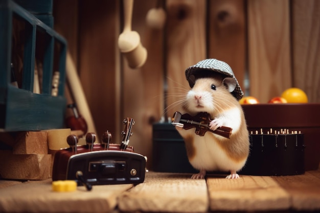 A hamster wearing a hat and bow tie generative ai image