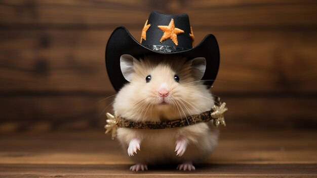 Photo a hamster wearing miniature cowboy hat and background