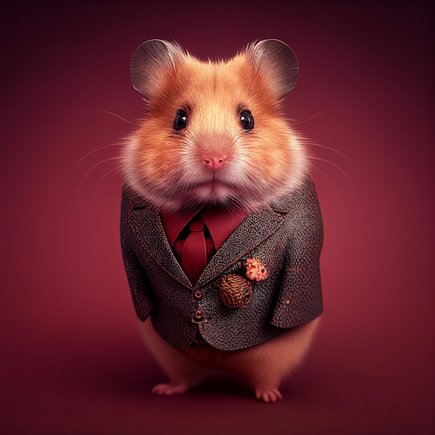 A hamster wearing a suit that says hamster on it