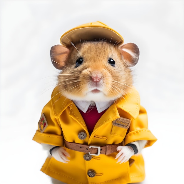 Photo a hamster wearing a yellow coat and hat