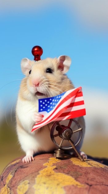 A hamster with an american flag on its head generative ai image