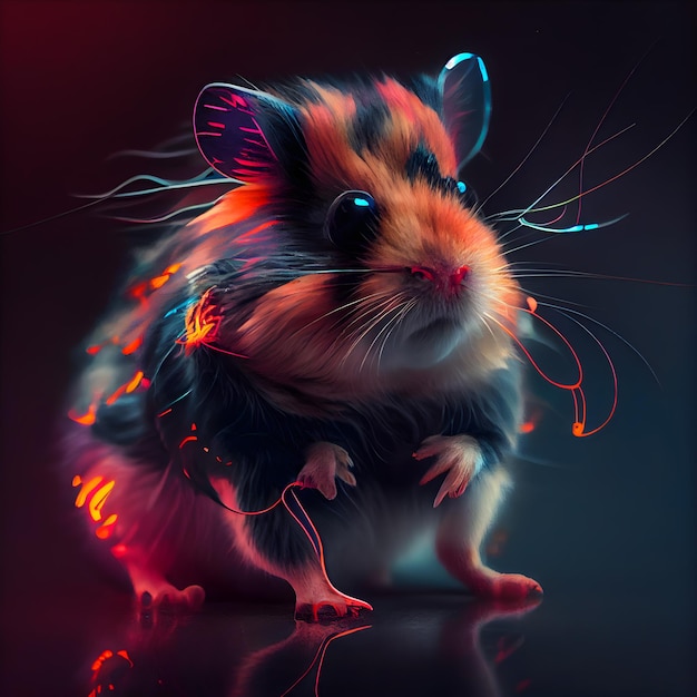 Hamster with Christmas lights on a black background 3d rendering