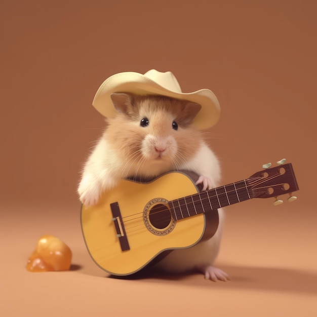 hamster with hat playing guitar