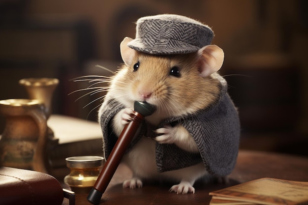 A hamster with a smoking pipe