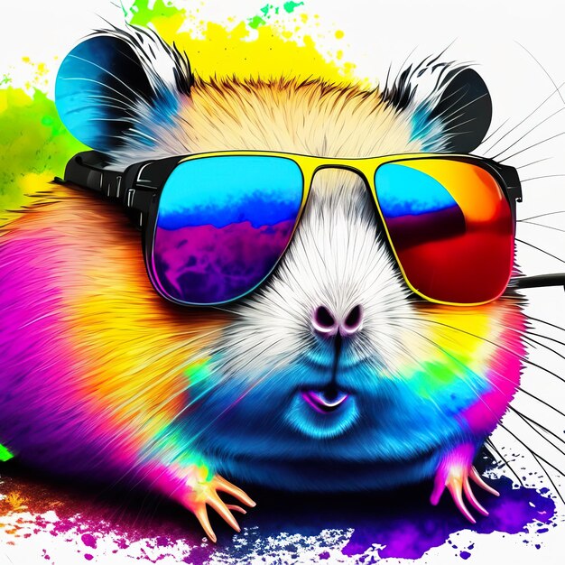 Hamster with sunglasses on background with ink splash