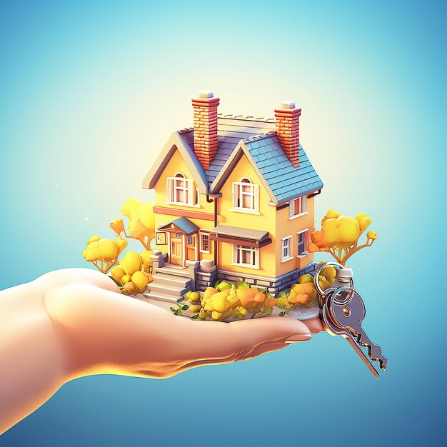 Photo hand agent with home and key on finger giving offering demonstration house keys vector illustrat