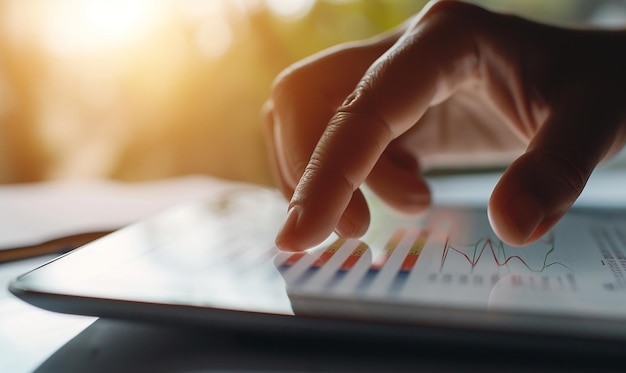 Hand Analyzing Financial Reports Closeup