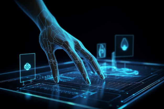 Hand analyzing hologram Generate Ai