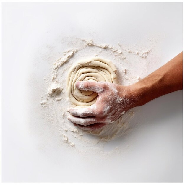 Photo hand are making the dough for bread