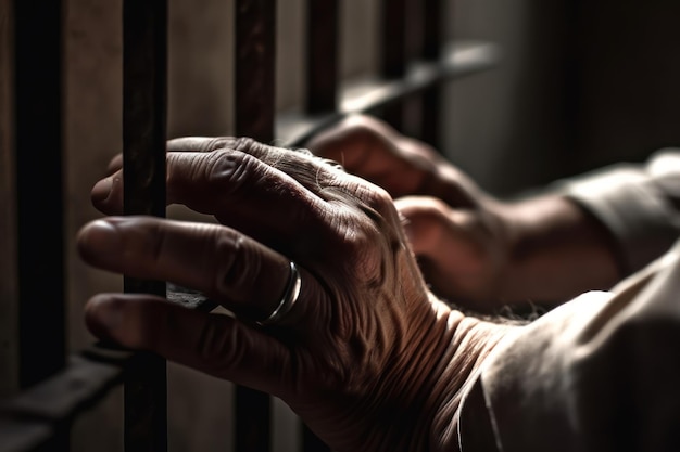 A hand on a bar in a prison