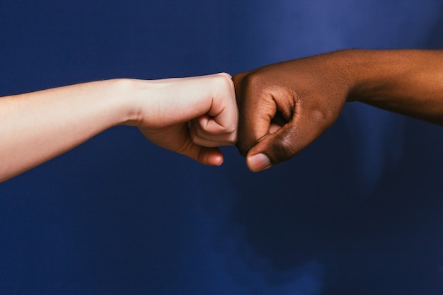 Hand Black White Interracial Fist Bump Gesture Contrast Relationship Friendship International Unity Concept