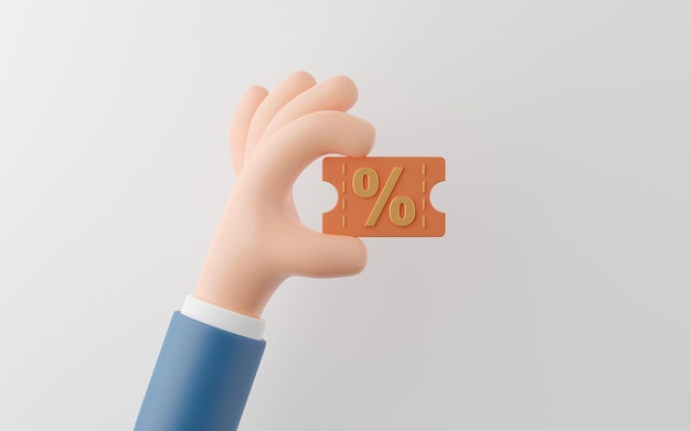 Photo hand of businessman holding discount code for shopping on white background 3d illustration