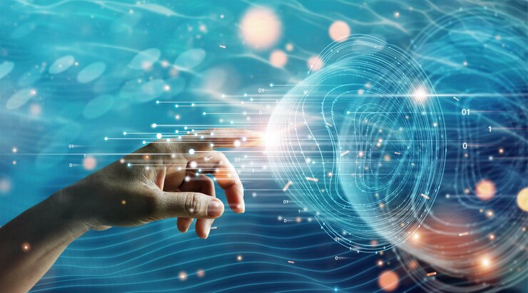 Photo hand of businessman touching global network connection information data exchanges big data science