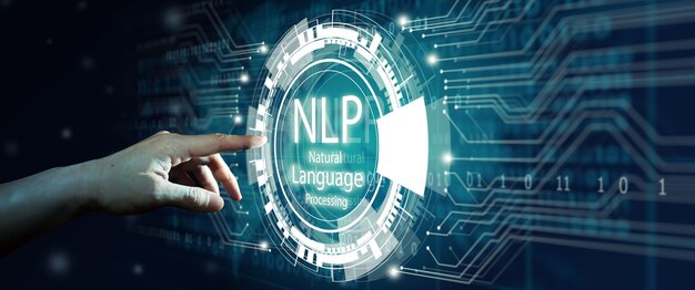 Hand of Businessman touching NLP Natural Language Processing cognitive computing technology