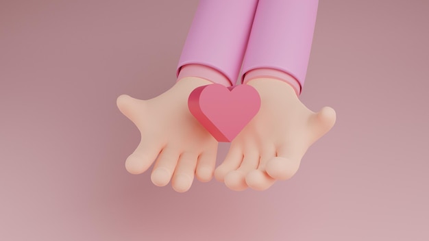 Hand of bussinese with heart isolate background concept of valentine's dayValentines Day romance greeting cardlove expression3D rendering illustration