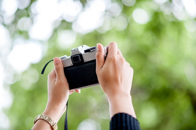 Hand and camera shots Photography concept