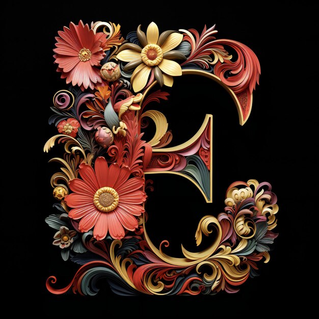 hand carved flowers for letter e