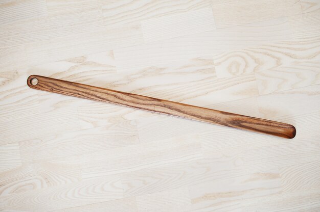 Photo hand carved oak wooden shoe horn. shoes accessories. home styling spoon.