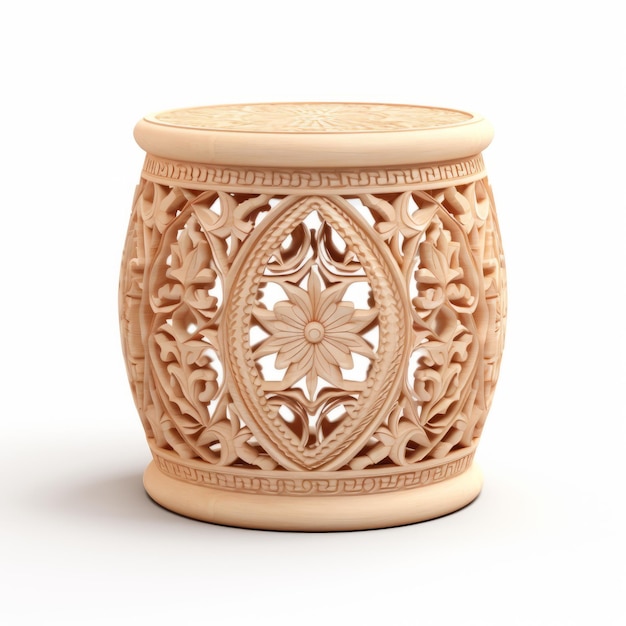 Hand Carved Wood Ottoman Luminous 3d End Table Render