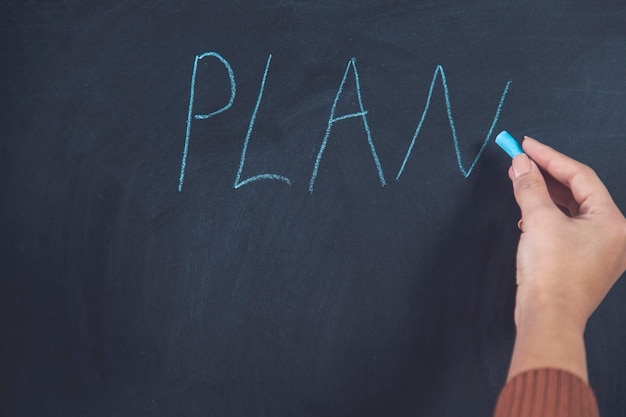 hand chalk with plan text on board