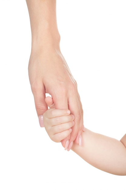 Hand to a child isolated on white