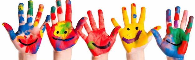 Hand colorful fun child artist paint smile finger art concept Generative AI