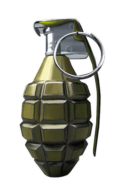 Hand combat grenade. isolated background. Raster illustration. Concept for design and advertising. 3D image