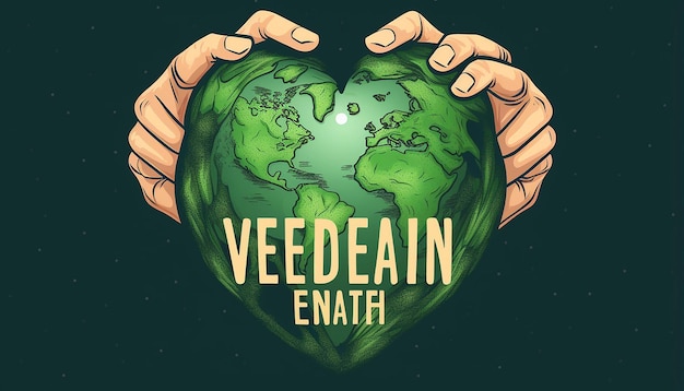 Photo hand cradles heartshaped earth with 'vegan for the planet' in bold modern font abstract