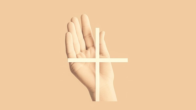 Photo hand and cross on a beige background generative ai