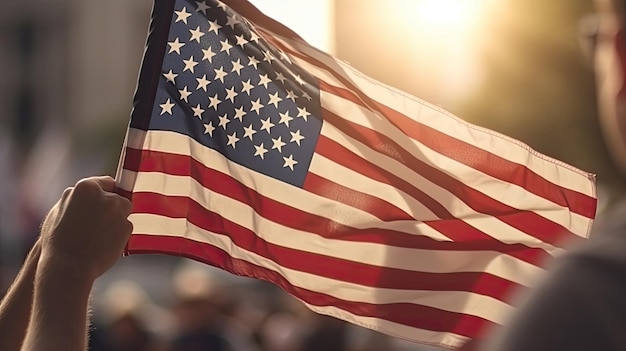 Hand die de vlag van de Verenigde Staten van Amerika zwaait