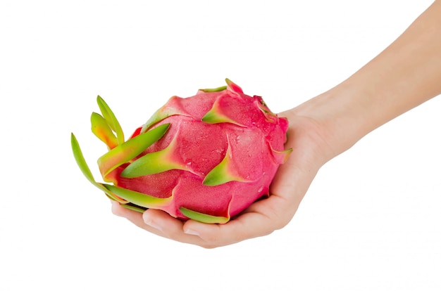 Hand and dragon fruits