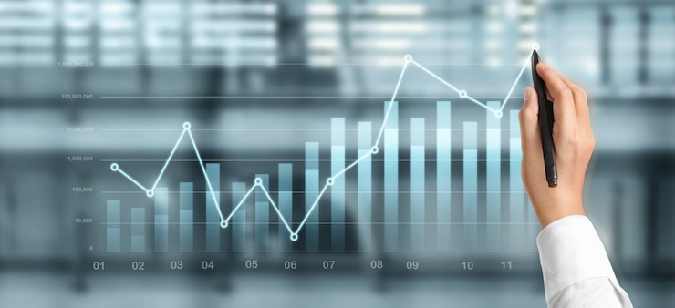 Photo hand draw chart, growth graph progress of business analyzing financial and investment data, business planning strategy