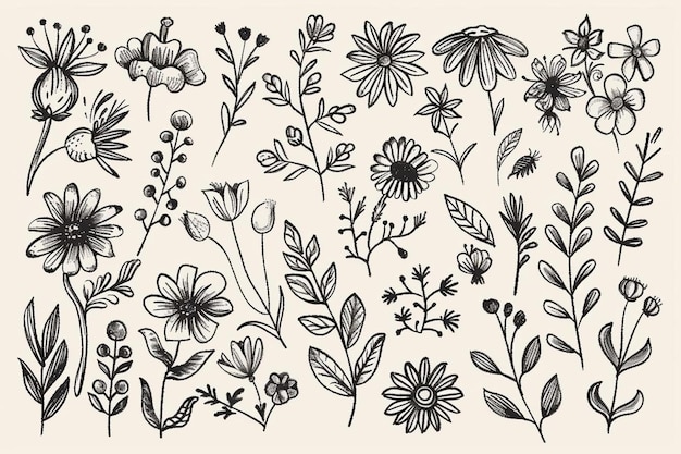 Photo hand draw floral decoration elements