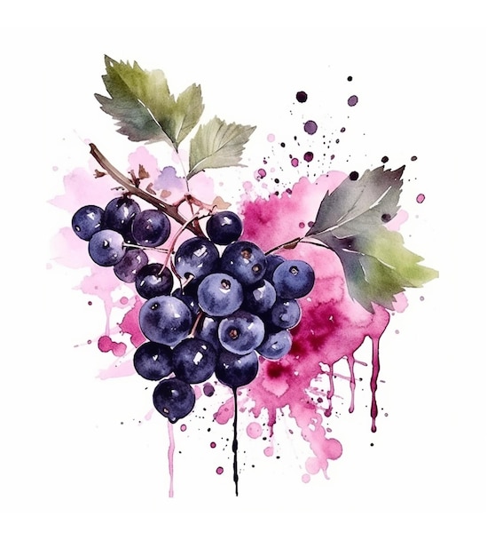 Photo hand draw watercolor black currant set clipart