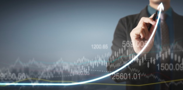 Hand drawing  chart.  graph stock of growth
v

