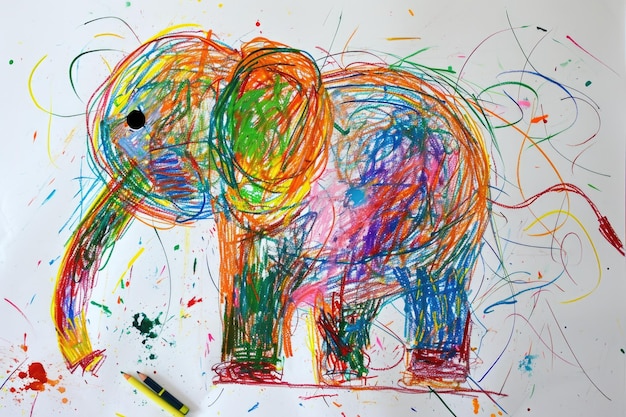 Foto un disegno a mano colorato di un singolo elefante disegnato con un pastello aigx