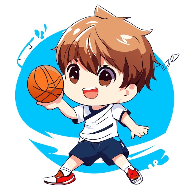 a hand drawing cute boy playing basket cartoon vector illustration flat 2