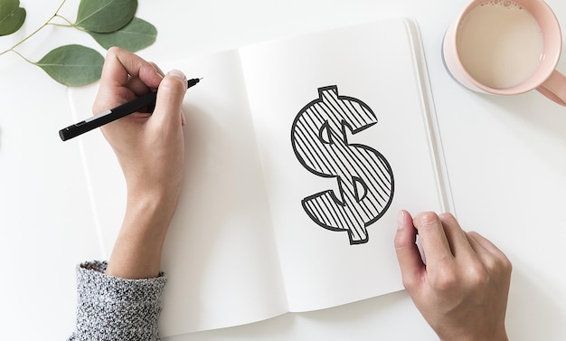 hand drawing a dollar sign