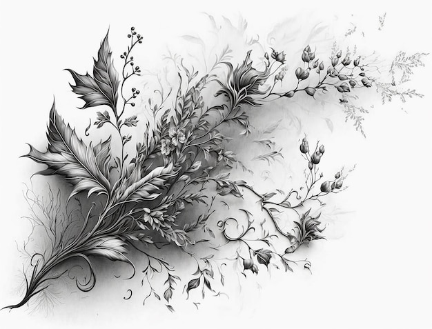 Hand drawing flourish flower art design AI Generated