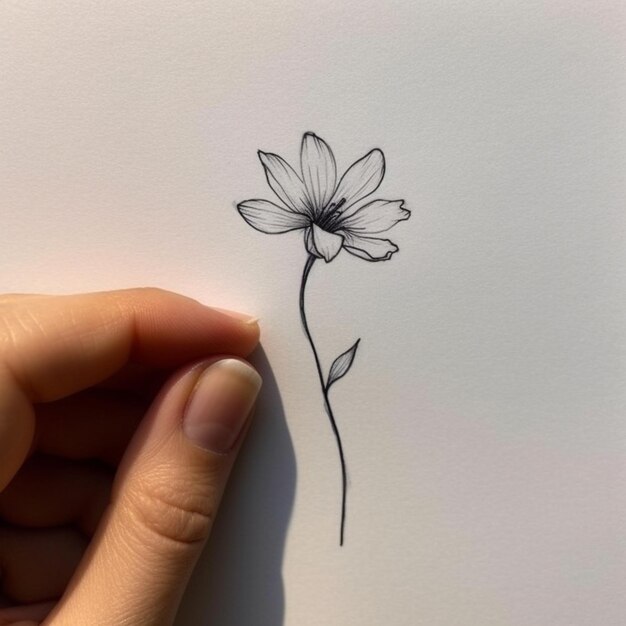 Una mano che disegna un fiore su un foglio bianco