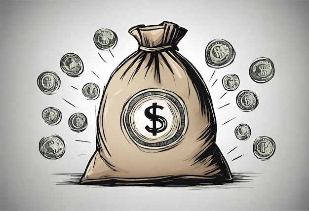 Foto borsa di denaro disegnata a mano con il segno del dollaro idea concettuale per le attività bancarie marketing finanziarie 4