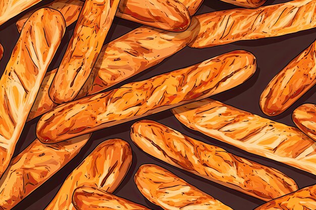 Photo a hand drawing seamless pattern of baguette