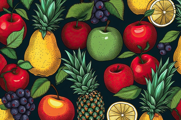 Photo a hand drawing seamless pattern of fruit