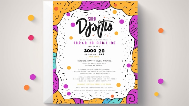 Hand drawn 90s party invitation template realistic detail