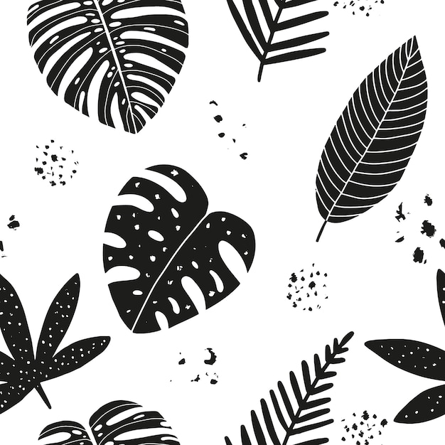 Hand drawn abstract seamless pattern with tropical leaves