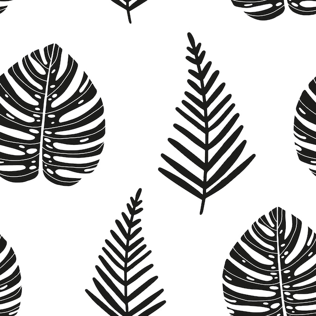 Hand drawn abstract seamless pattern with tropical leaves