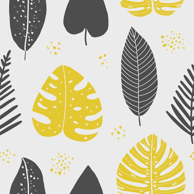 Hand drawn abstract seamless pattern with tropical leaves