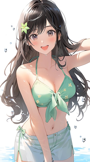 hand drawn anime summer cool swimsuit girl illustration