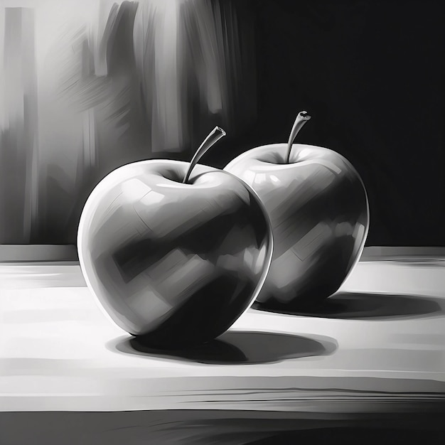 손으로 그린 사과 과일 스케치 연필 나무 석탄 그래파이트 스타일 그림