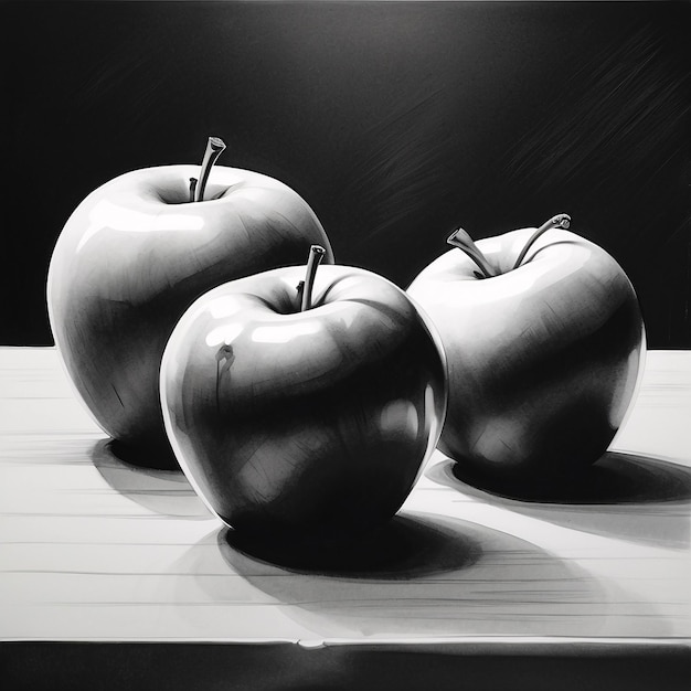 Hand drawn Apple Fruit Sketch Pencil Charcoal Graphite Style Drawing